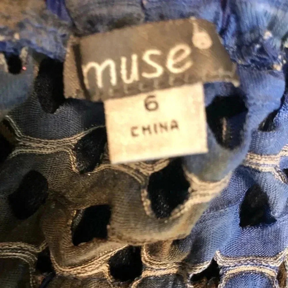 Muse Blue Brown Tye Dye Eyelit Babydoll Dress - Picture 4 of 6